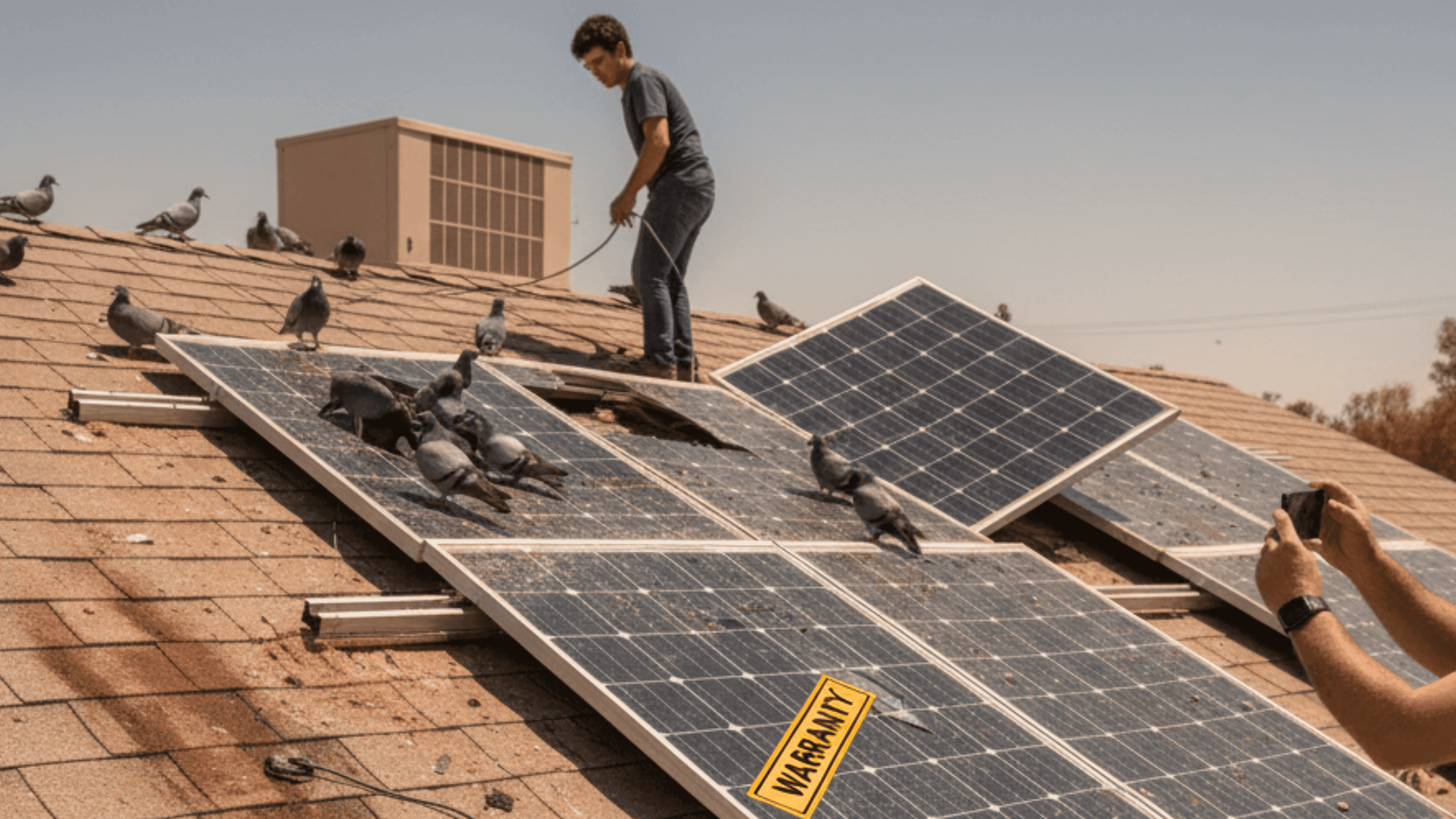 Solar technician handling panels in Arizona heat
