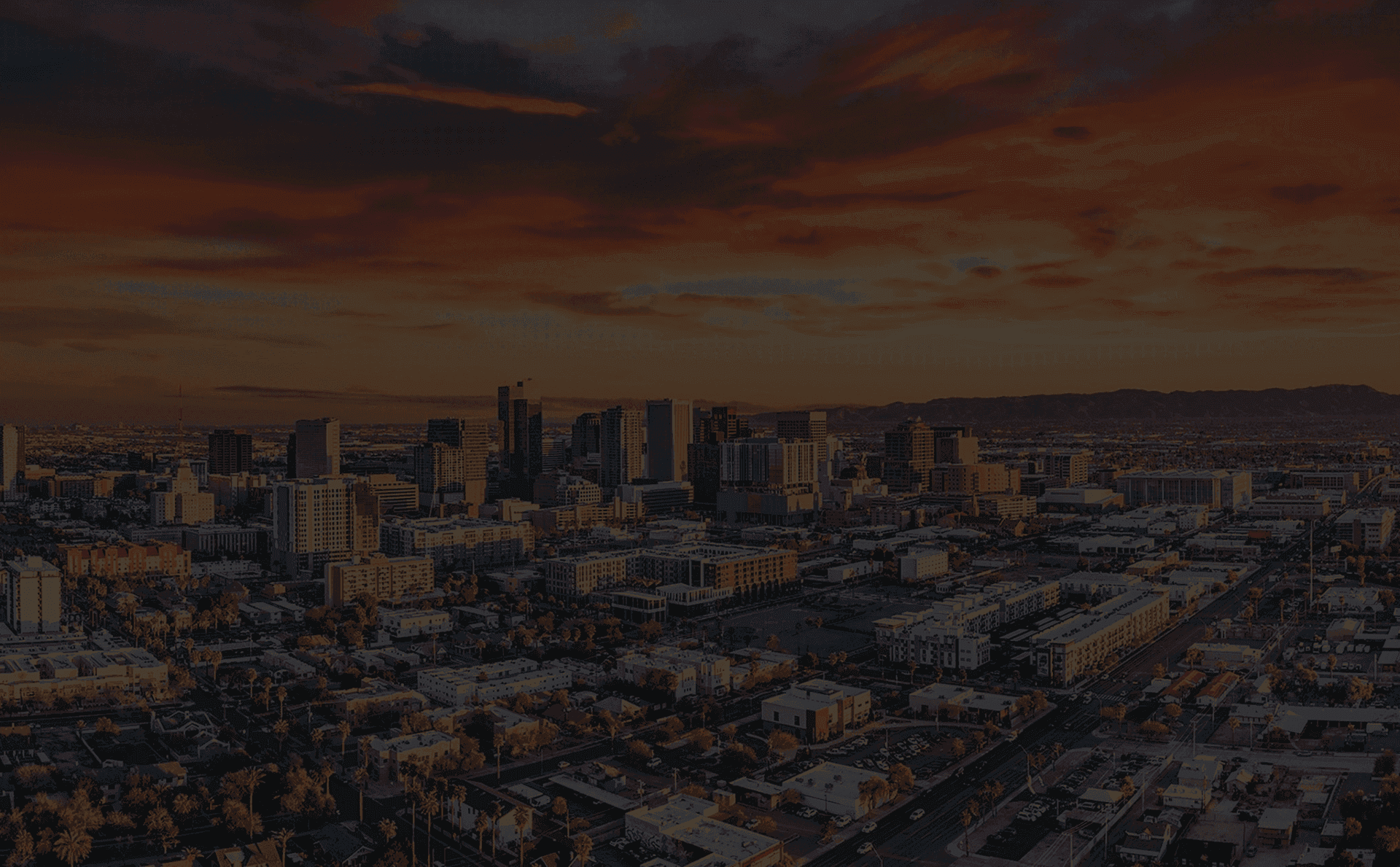 Aerial view of Arizona cityscape at sunset